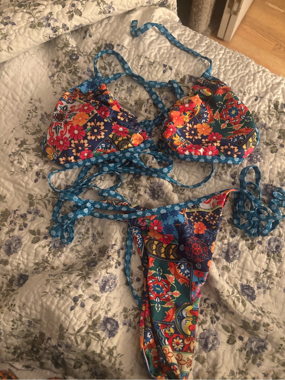 Colorful Floral Print String Bikini